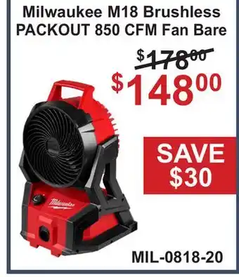 Atlas Tools & Machinery Milwaukee M18 Brushless PACKOUT 850 CFM Fan Bare offer