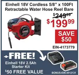 Atlas Tools & Machinery Einhell 18V Cordless 5/8 x 100Ft Retractable Water Hose Reel Bare offer