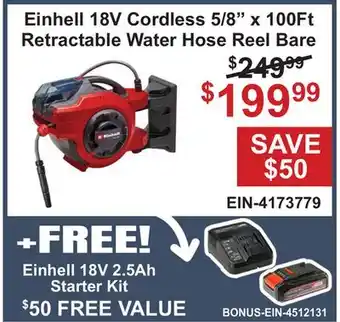 Atlas Tools & Machinery Einhell 18V Cordless 5/8 x 100Ft Retractable Water Hose Reel Bare offer