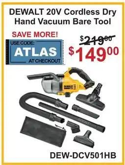 Atlas Tools & Machinery DEWALT 20V Cordless Dry Hand Vacuum Bare Tool offer