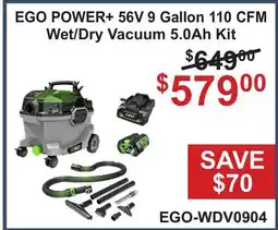 Atlas Tools & Machinery EGO POWER+ 56V 9 Gallon 110 CFM Wet/Dry Vacuum 5.0Ah Kit offer