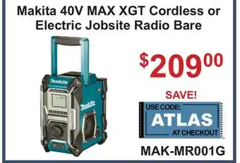 Atlas Tools & Machinery Makita 40V MAX XGT Cordless or Electric Jobsite Radio Bare offer