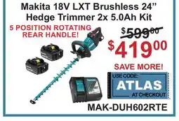 Atlas Tools & Machinery Makita 18V LXT Brushless 24 Hedge Trimmer 2x 5.0Ah Kit offer