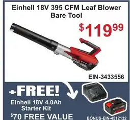 Atlas Tools & Machinery Einhell 18V 395 CFM Leaf Blower Bare Tool offer