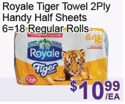 FreshPro Foodmart Royale Tiger Towel 2Ply Handy Half Sheets 6-18 Regular Rolls offer