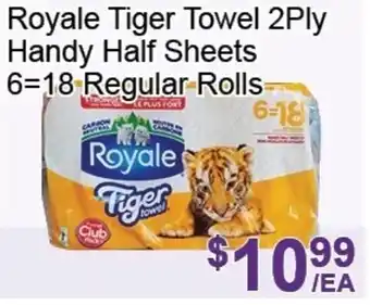 FreshPro Foodmart Royale Tiger Towel 2Ply Handy Half Sheets 6-18 Regular Rolls offer