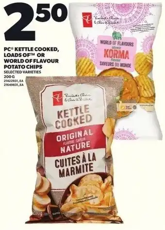 Independent Grocer PC kettle cooked, loads oftm or world of flavour potato chips offer