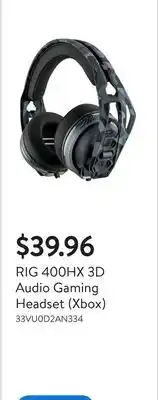 Walmart RIG 400HX 3D Audio Gaming Headset (Xbox) offer