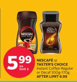 Rexall NESCAFÉ or TASTER'S CHOICE Instant Coffee Regular or Decaf offer