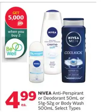 Rexall NIVEA Anti-Perspirant or Deodorant 50mL or 51g-52g or Body Wash 500mL offer