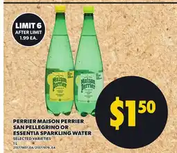 Independent City Market PERRIER MAISON PERRIER, SAN PELLEGRINO OR ESSENTIA SPARKLING WATER, 1 L offer