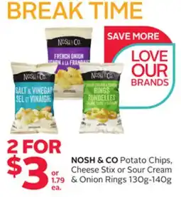 Rexall NOSH & CO Potato Chips, Cheese Stix or Sour Cream & Onion Rings 130g-140g offer