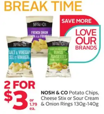 Rexall NOSH & CO Potato Chips, Cheese Stix or Sour Cream & Onion Rings 130g-140g offer