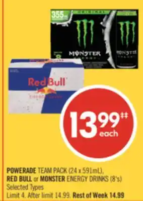 Shoppers Drug Mart POWERADE TEAM PACK (24 x 591mL), RED BULL or MONSTER ENERGY DRINKS (8's) offer