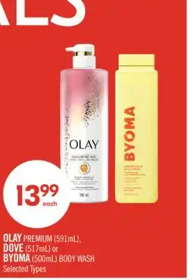 Shoppers Drug Mart Olay Premium (591 mL) or Dove (5.17 mL) or Byoma (500 mL) or Body Wash offer