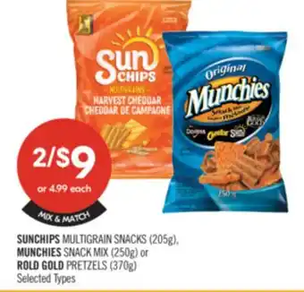 Shoppers Drug Mart SUNCHIPS MULTIGRAIN SNACKS (205g), MUNCHIES SNACK MIX (250g) or ROLD GOLD PRETZELS (370g) offer