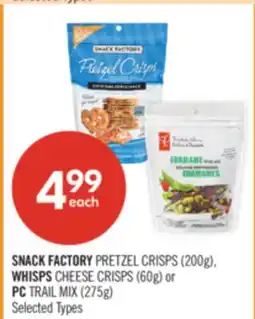 Shoppers Drug Mart SNACK FACTORY PRETZEL CRISPS (200g), WHISPS CHEESE CRISPS (60g) or PC TRAIL MIX (275g) offer