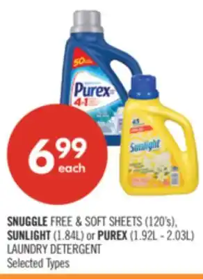 Shoppers Drug Mart SNUGGLE FREE & SOFT SHEETS (12's), SUNLIGHT (1.84L) or PUREX (1.92L - 2.03L) LAUNDRY DETERGENT offer