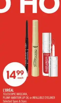 Shoppers Drug Mart L'ORÉAL TELESCOPIC MASCARA, PLUMP AMBITION LIP OIL or INFALLIBLE EYELINER offer