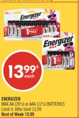 Shoppers Drug Mart ENERGIZER MAX AA (20's) or AAA (12's) BATTERIES offer