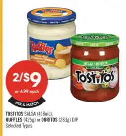Shoppers Drug Mart TOSTITOS SALSA (418mL), RUFFLES (425g) or DORITOS (283g) DIP offer