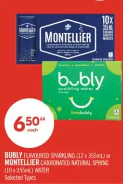 Shoppers Drug Mart BUBLY FLAVOURED SPARKLING (12 x 355mL) or MONTELLIER CARBONATED NATURAL SPRING (10 x 355mL) WATER offer