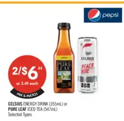 Shoppers Drug Mart CELSIUS ENERGY DRINK (355 mL) or PURE LEAF ICED TEA (547 mL) offer