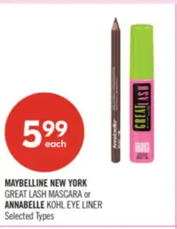Shoppers Drug Mart MAYBELLINE NEW YORK GREAT LASH MASCARA or ANNABELLE KOHL EYE LINER offer