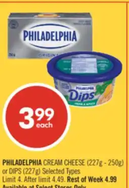 Shoppers Drug Mart PHILADELPHIA CREAM CHEESE (227g - 250g) or DIPS (227g) offer