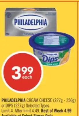 Shoppers Drug Mart PHILADELPHIA CREAM CHEESE (227g - 250g) or DIPS (227g) offer