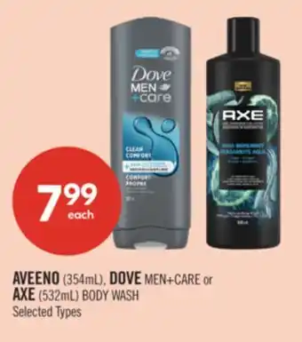 Shoppers Drug Mart AVEENO (354mL), DOVE MEN+CARE or AXE (532mL) BODY WASH offer
