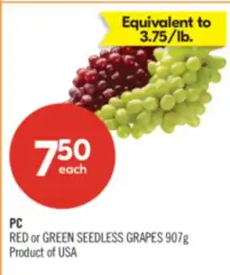 Shoppers Drug Mart PC RED or GREEN SEEDLESS GRAPES offer