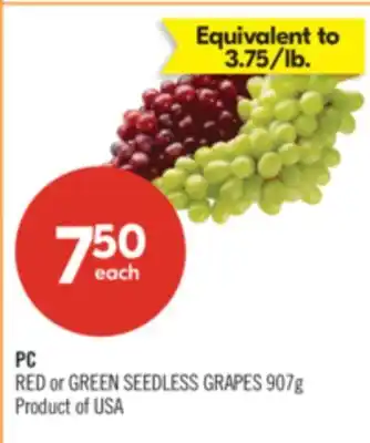 Shoppers Drug Mart PC RED or GREEN SEEDLESS GRAPES offer