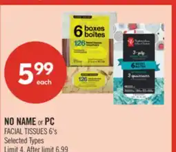 Shoppers Drug Mart NO NAME or PC FACIAL TISSUES offer