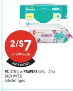Shoppers Drug Mart PC (100's) or PAMPERS (52's - 72's) BABY WIPES offer