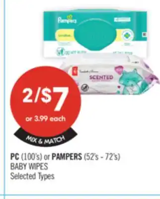 Shoppers Drug Mart PC (100's) or PAMPERS (52's - 72's) BABY WIPES offer