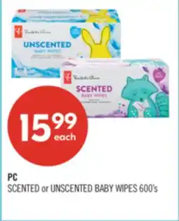 Shoppers Drug Mart PC SCENTED or UNSCENTED BABY WIPES offer