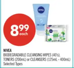 Shoppers Drug Mart NIVEA BIODEGRADABLE CLEANSING WIPES (40's), TONERS (200mL) or CLEANSERS (125mL - 400mL) offer