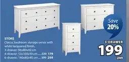 JYSK STOKE Classic bedroom storage series with white lacquered finish offer