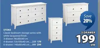 JYSK STOKE Classic bedroom storage series with white lacquered finish offer