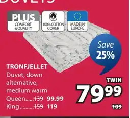 JYSK TRONFJELLET Duvet, down alternative, medium warm offer
