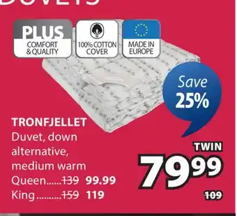 JYSK TRONFJELLET Duvet, down alternative, medium warm offer