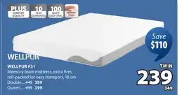 JYSK WELLPUR F31 Memory foam mattress offer