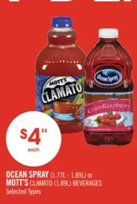 Shoppers Drug Mart OCEAN SPRAY (1.77L - 1.89L) or MOTT'S CLAMATO (1.89L) BEVERAGES offer