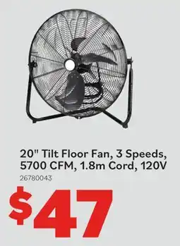 Matériaux Pont Masson 20 Tilt Floor Fan, 3 Speeds, 5700 CFM, 1.8m Cord, 120V offer
