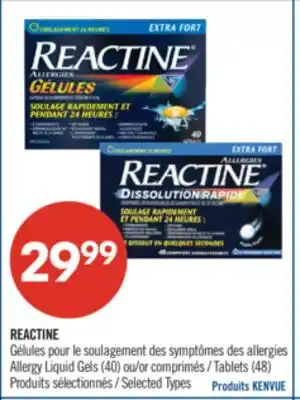 Pharmaprix REACTINE Allergy Liquid Gels (40) or Tablets (48) offer