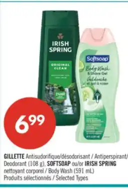 Pharmaprix GILLETTE Antiperspirant Deodorant (108g), SOFTSOAP or IRISH SPRING Body Wash (591 mL) offer