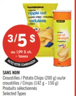 Pharmaprix FAITES VOTRE COMBINAISON NO NAME Potato Chips (200 g) or Crisps (142 g - 150 g) offer