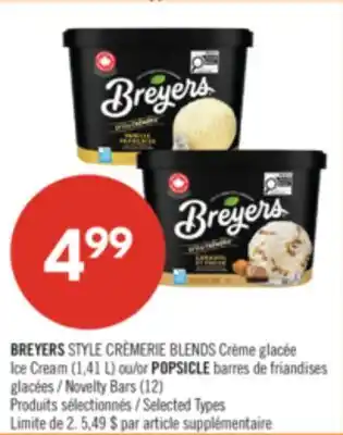 Pharmaprix BREYERS STYLE Ice Cream (1,41 L) or POPSICLE Novelty Bars (12) offer