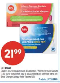 Pharmaprix LIFE BRAND Allergy Formula Caplets (100) or Extra Strength Allergy Relief Tablets (30) offer